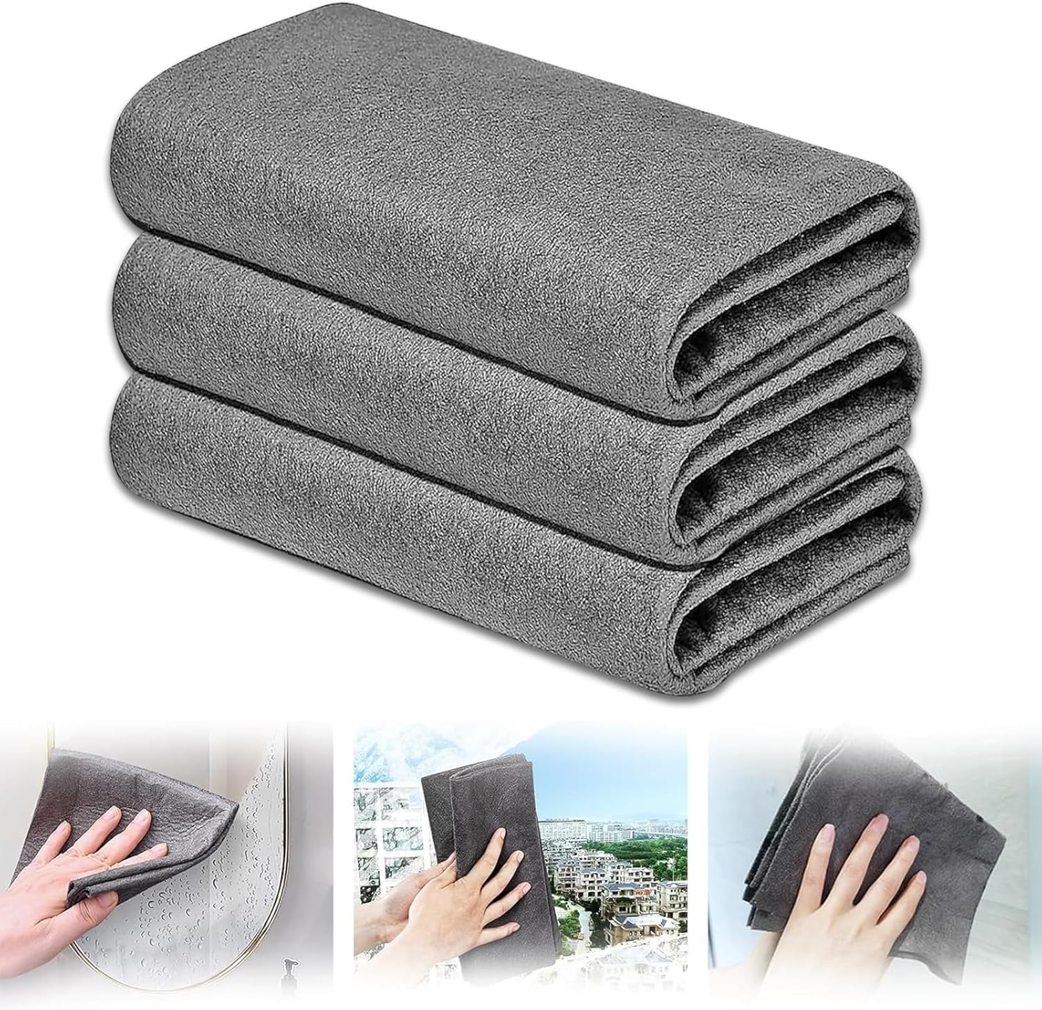 YAGE Magic Cleaning Cloths - 3pcs Reusable Glass Cleaning Rags, Super Soft Premium Streak Free Washable Cloth Duster for Home, Kitchen, Cars, Windows