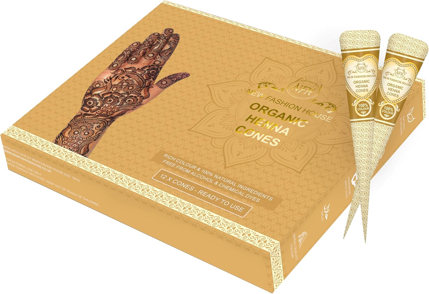 12 Individual Cones 100% Organic Henna Mehindi Cones Ready To Use. No Chemicals, No Dyes Guaranteed Colour
