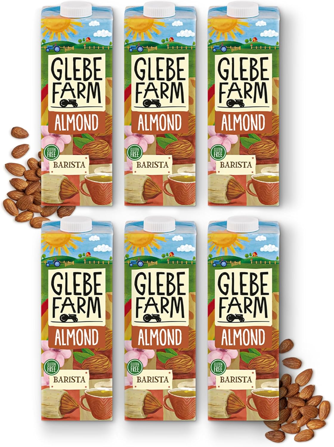 Glebe Farm Gluten Free Barista Almond Milk, Healthy Dairy Free, Unsweetened, Barista Grade Coffee Creamer, No Sugar Added, Tasty Drink, 6 x 1 Litre
