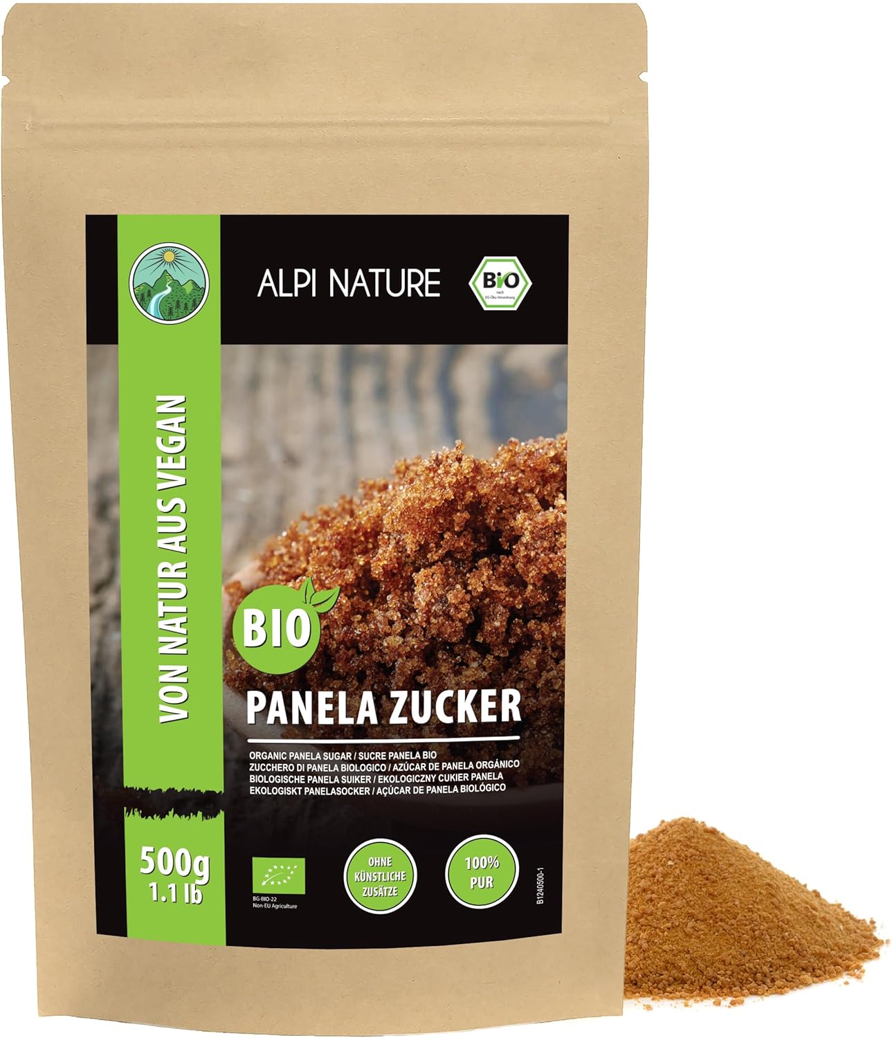 Organic Panela Sugar 500g 1.1 lb by Alpi Nature, Unrefined Raw Cane Sugar, Natural Sweetener