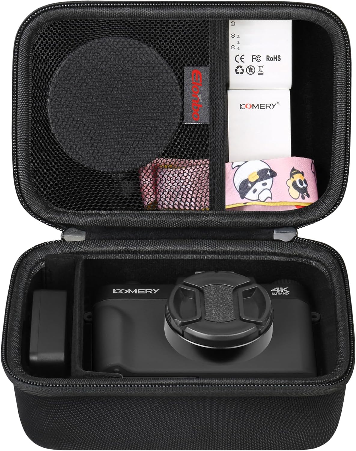 Elonbo 4K Digital Camera Carrying Case for Femivo/VETEK/IWEUKJLO/VJIANGER/WIKICO/Saneen/OIEXI 4K 48MP Vlogging Camera, Travel Compact Camera Storage Cover Bag Organizer Holder, Black