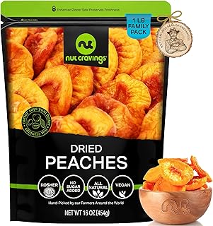 NUT CRAVINGS Dry Fruits - Sun Dried California Peaches, No Sugar Added (16oz - 1 LB) Packed Fresh in Resealable Bag - Sweet Snack, Healthy Food, All Natural, Vegan, Kosher Certified
