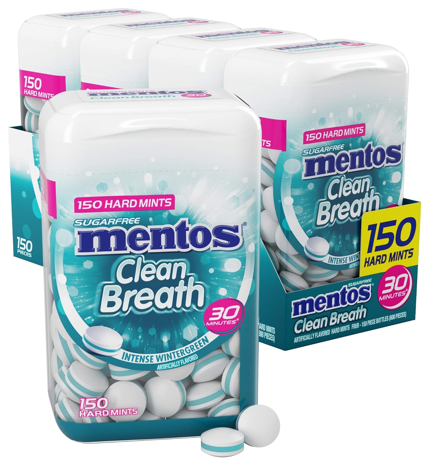 Mentos Clean Breath Hard Mints, Intense Wintergreen, 150 Pieces, 4 Count Pack