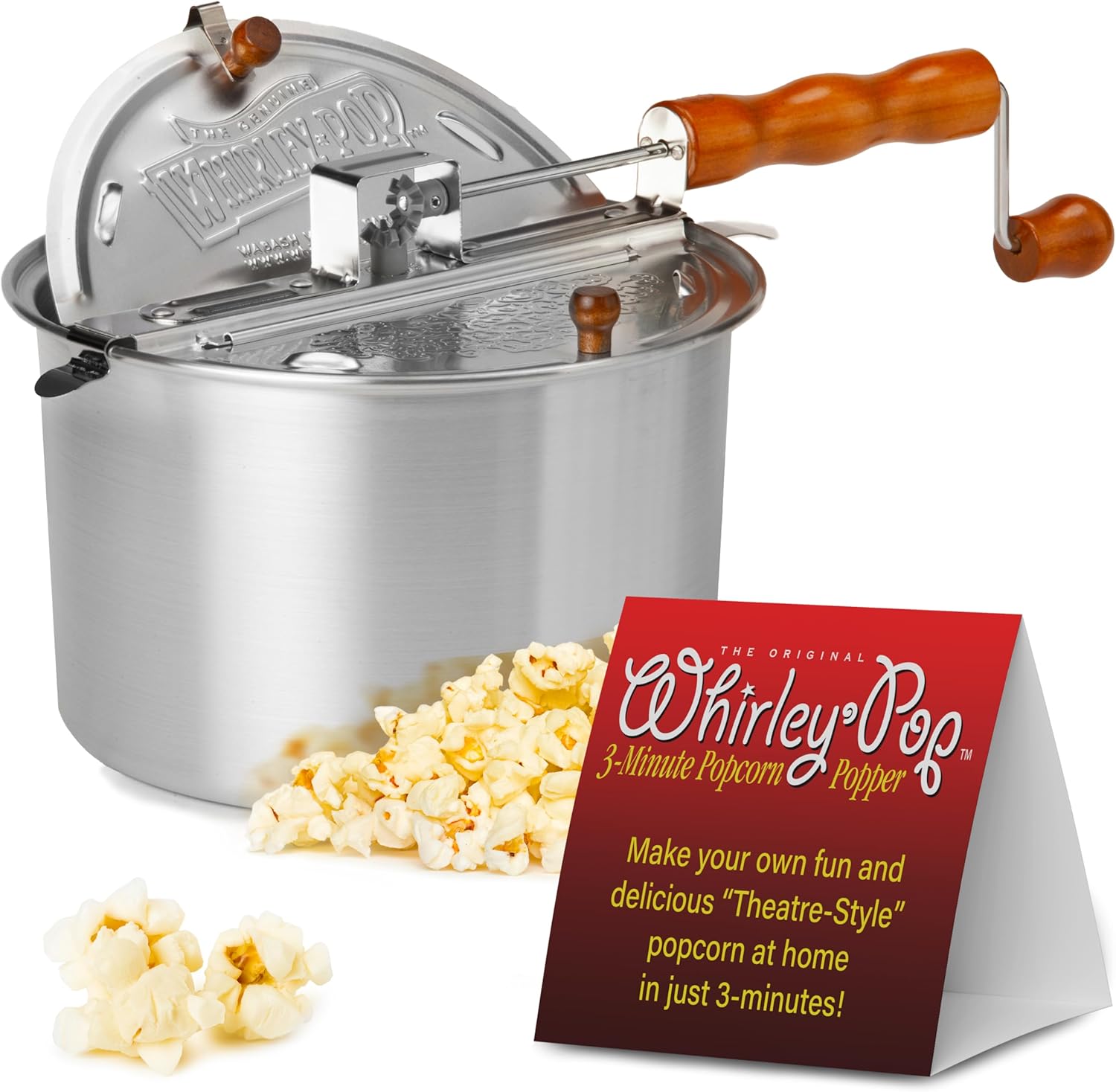 Original Whirley Pop Popcorn Maker - Wabash Valley Farms Gourmet Popcorn Popper, Aluminum Pot With Nylon Gears, 3-Minute Stove Top Popper, Home Movie Night (Silver)