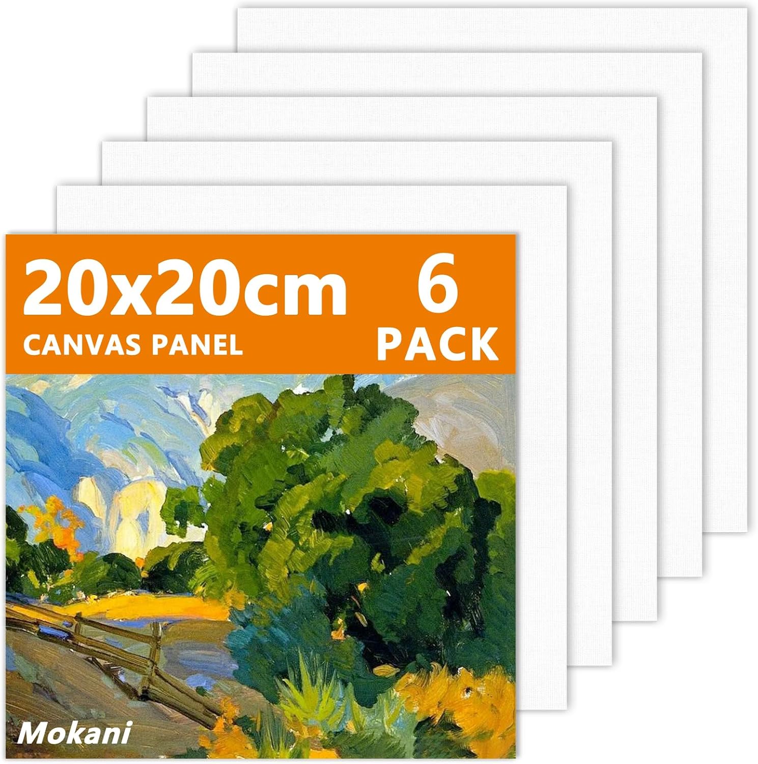 Mokani Canvas for Painting, 6 Packs Blank Canvas Panels Board - 20x20cm (8x8), Cotton Art Canvases for Acrylic, Oil Painting, Ideal Art Supplies for Professional Artist, Hobby Painters & Beginners