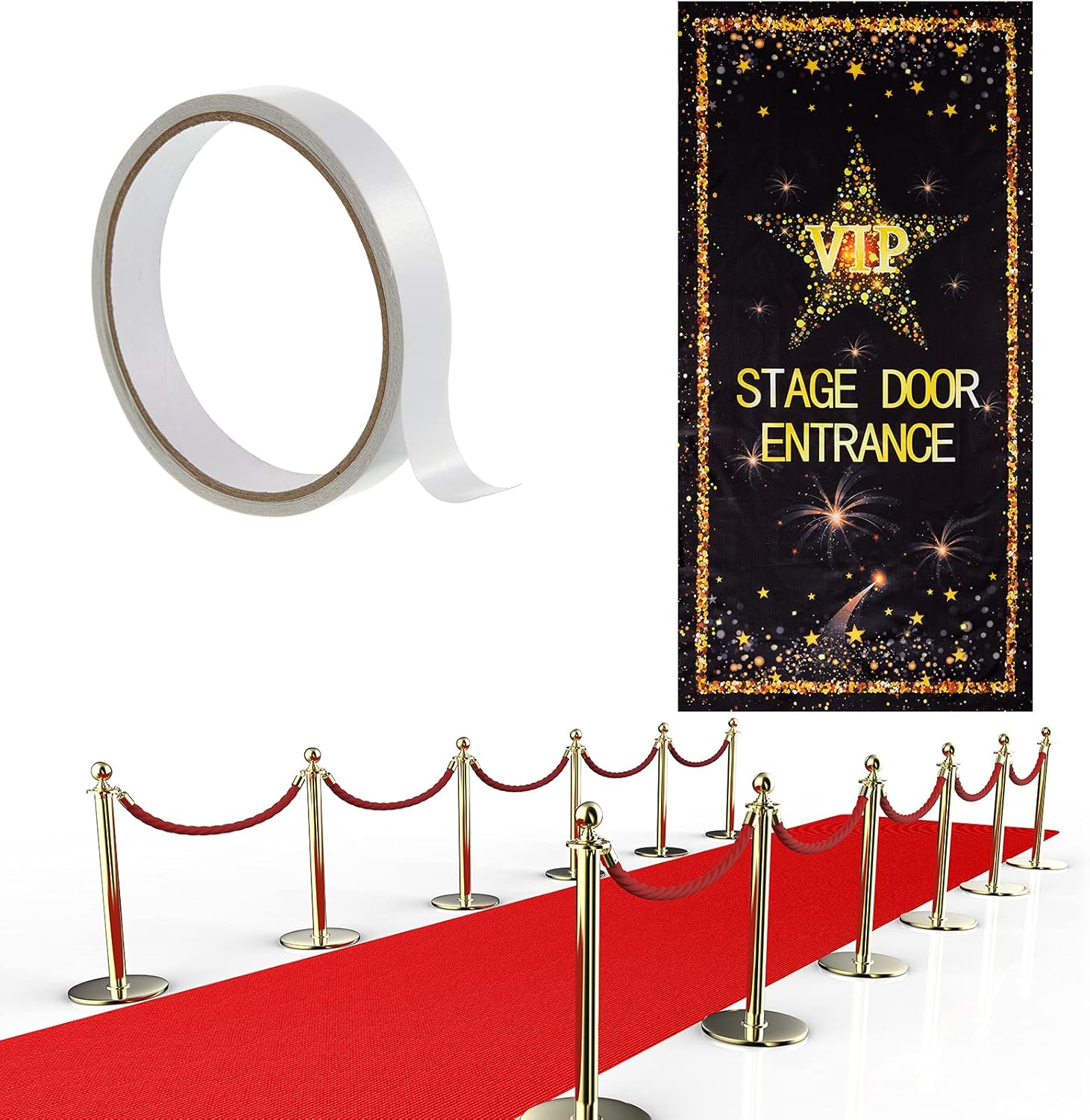 Timtin Red Carpet Runner 2.6 x 15 ft Not Slip Red Aisle Runner VIP Stage Door Entrance Cover Movie Theme Party Accessory 55 GSM Thickness with Carpet Tape for Film Carnival Wedding Decoration