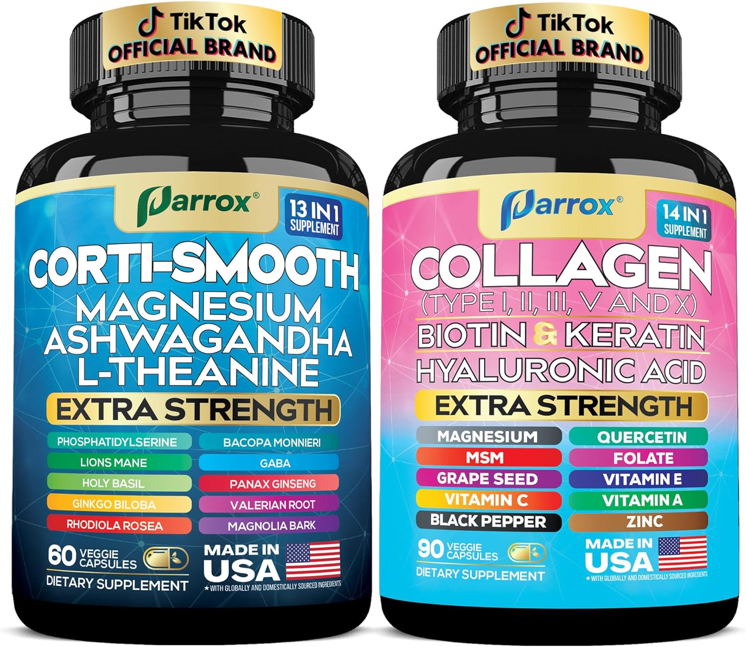 Shining Serenity Set, Cortisol Support with Ashwagandha, L-Theanine, Magnesium, Lions Mane, GABA, Bacopa Monnieri, Collagen I, II, III, V, X, Folate, Biotin, Keratin, Hyaluronic Acid, Quercetin