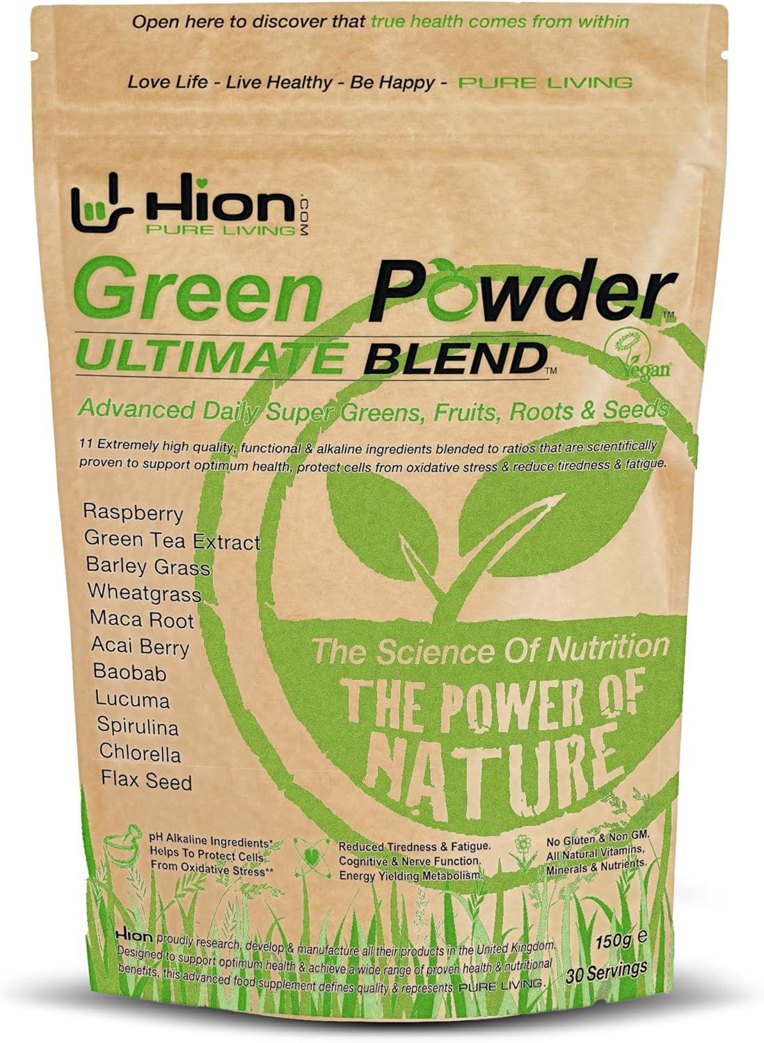 Hion Green Powder – ULTIMATE BLEND - Boost your immune system and give your body the nutrients that it needs! | The ORIGINAL industry-leading Vegan, alkaline & gluten-free Supergreens powder with proven REAL results!