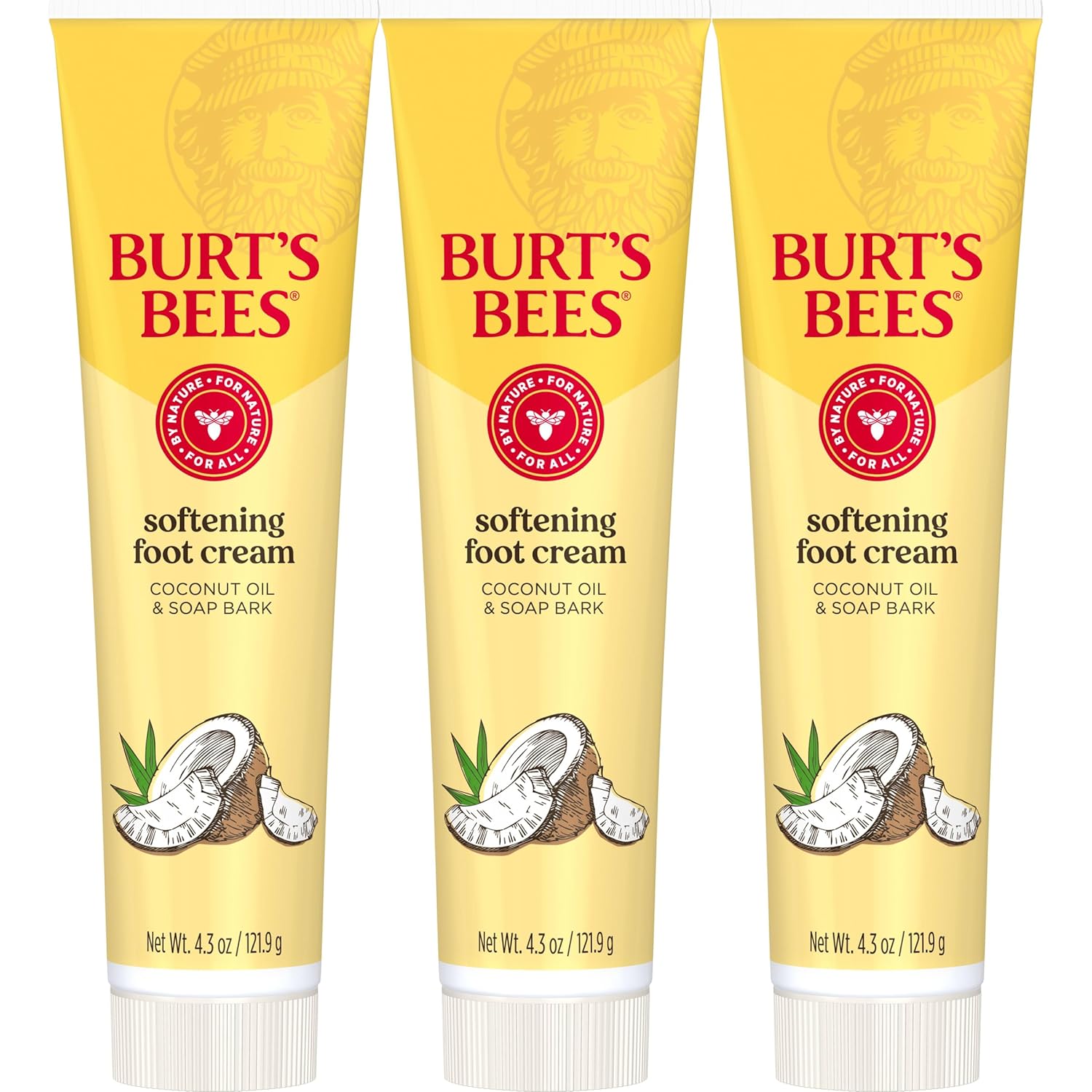Burt's Bees Softening Foot Cream with Coconut Oil and Soap Bark, 4.3 Ounces, Pack of 3