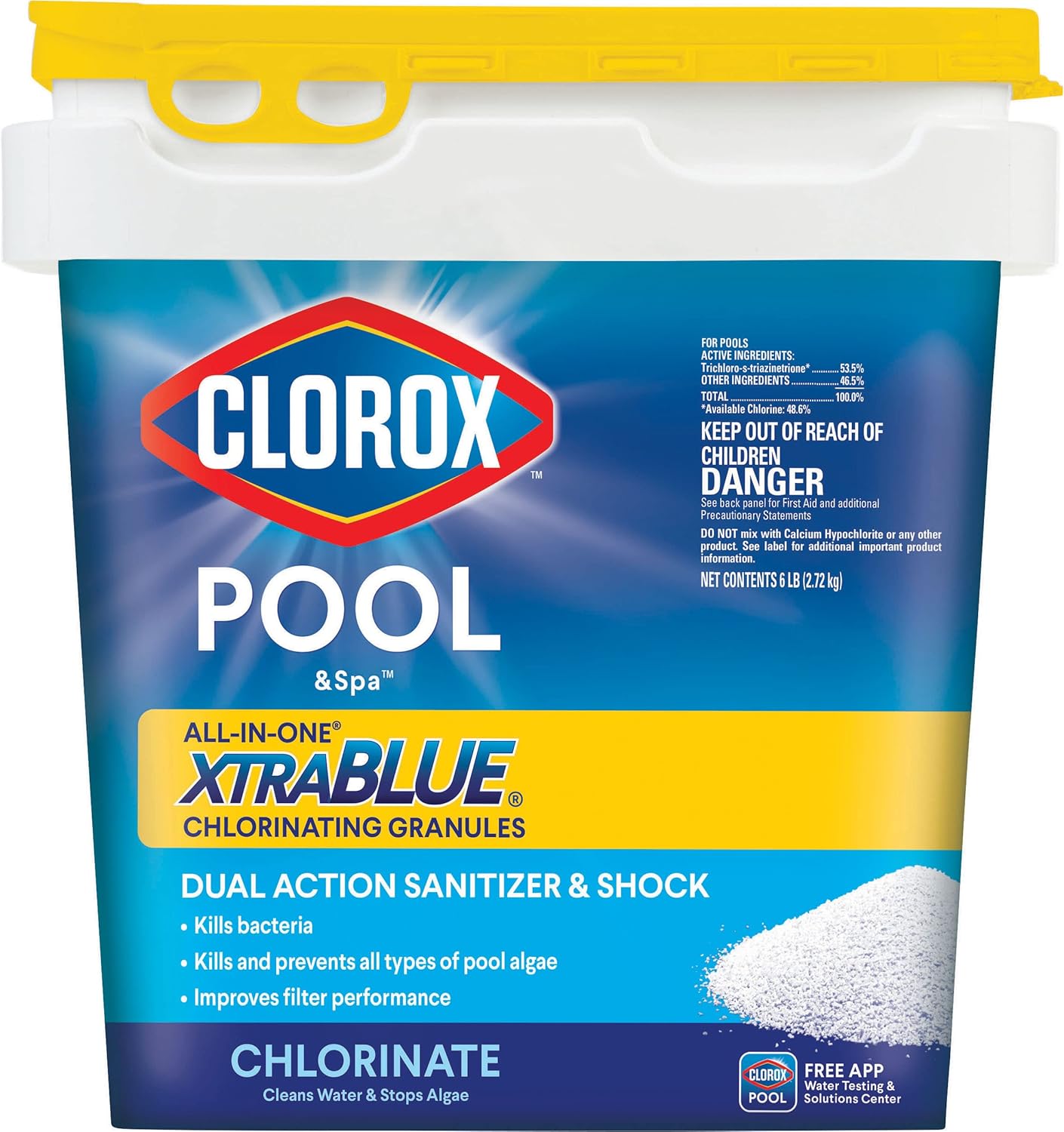 CLOROX Pool&Spa All-in-One XtraBlue Chlorinating Granules, Kills Bacteria & Stops Algae, Blue, 6 Pounds