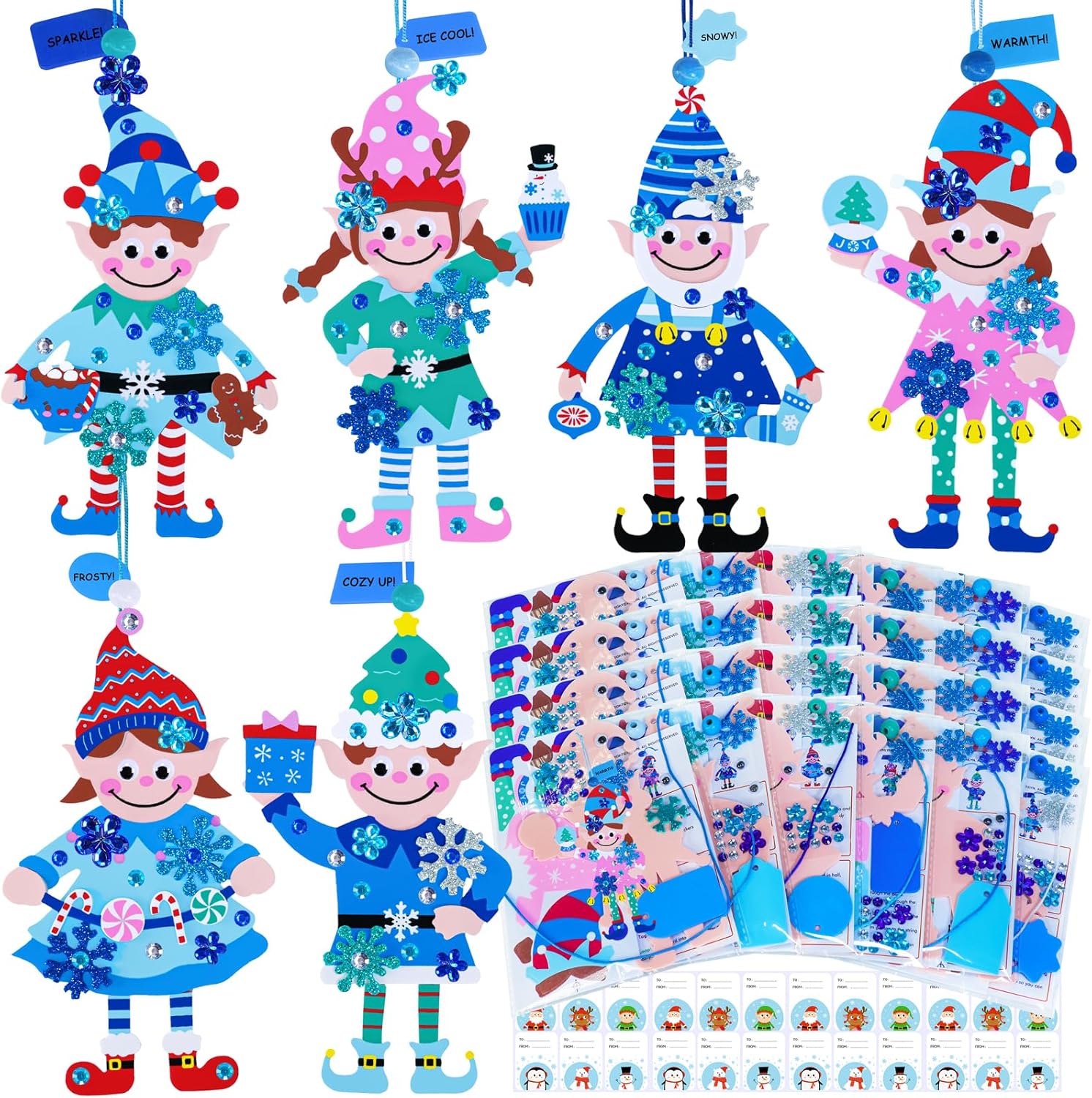 Winlyn 24 Sets Christmas Craft Kits Winter Crafts DIY Santa's Helper Elf Ornaments Decorations Arts Sets Festive Foam Stickers Art and Crafts for Kids Holiday Classroom Activities Party Favors
