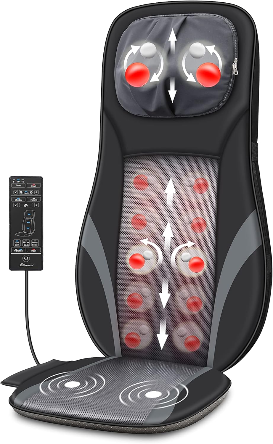 Snailax Shiatsu Back Massager with Heat -Deep Kneading Massage Chair Pad with Adjustable Intensity, Shiatsu Chair Massager to Relax Full Body Muscle