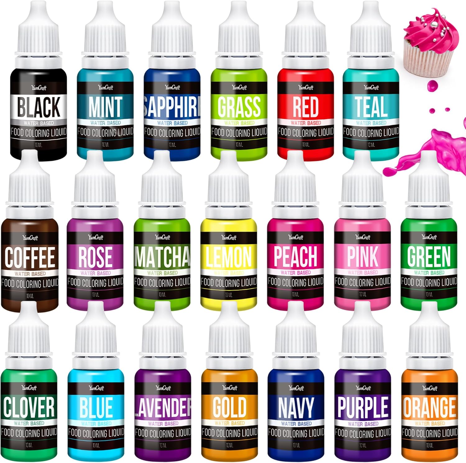 Food Coloring Liquid Set - 20 Vibrant Color Food Coloring for Cake Decorating, Baking, Easter Egg, Icing - Tasteless Food Color Dye for Fondant, Cooking, Slime, Airbrush - 0.35 Fl. oz (10 ml)/Bottles