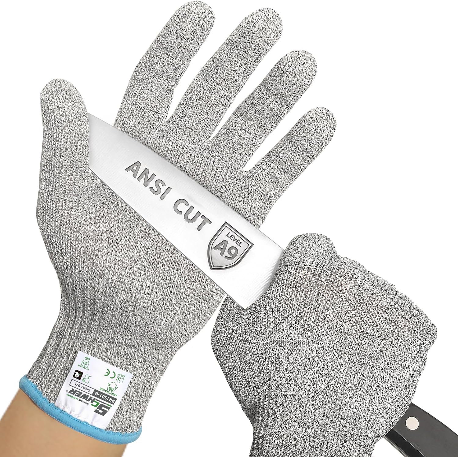 Schwer SlicePro ANSI Cut Resistant Gloves, Food Grade Cutting Glove for Kitchen Food Prep, Mandoline Gloves for Meat Cutting, Oyster Shucking, Fish Fillet Processing, PR1501-G, L