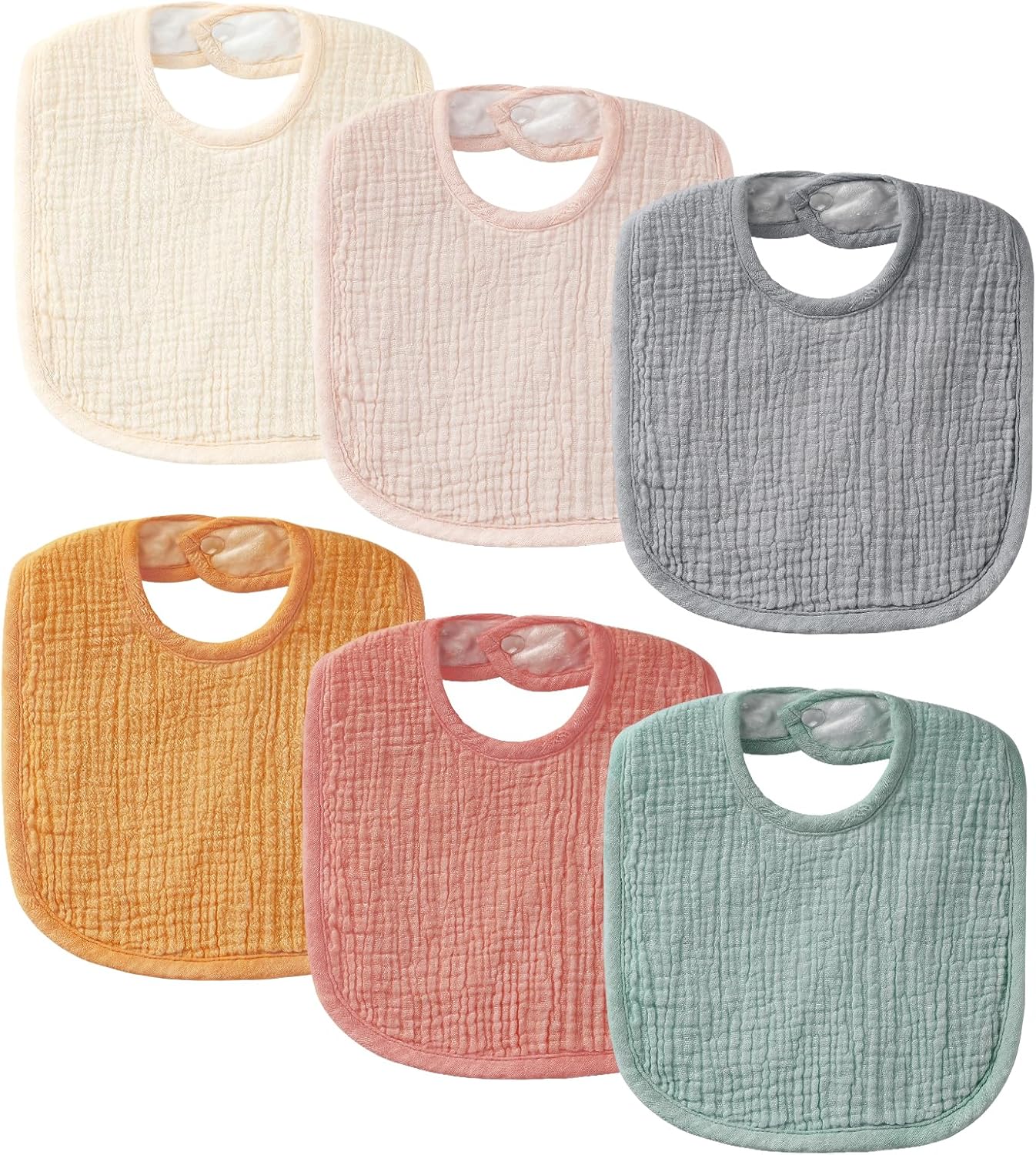 6-Pack Muslin Baby Bibs for Unisex Boys Girls, Solid Colors, Soft Cotton Baby Drool Bibs, Drooling and Teething Bibs for Infant, Newborn - Neutral