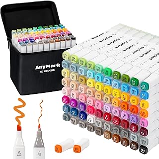 AnyMark 80 Colors Alcohol Markers, Markers Set, Dual Tip Alcohol Based Art Markers for Kids Adults Coloring Drawing, Chisel & Fine