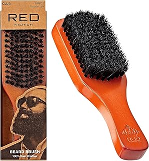 RED by Kiss Beard Brush with 100% Natural Boar Bristles for Men, Premium Wooden Brush, Beards Mustaches Grooming Shaving Comb, Tame and Soften Facial Hair (CLUB)