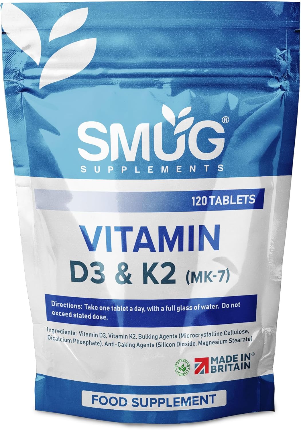 SMUG Supplements Vitamin D3 4000iu & Vitamin K2 200ug (MK-7) - 120 Vegetarian Tablets - Supports Immune System - Promotes Healthy Bones - for Men and Women - Made in Britain