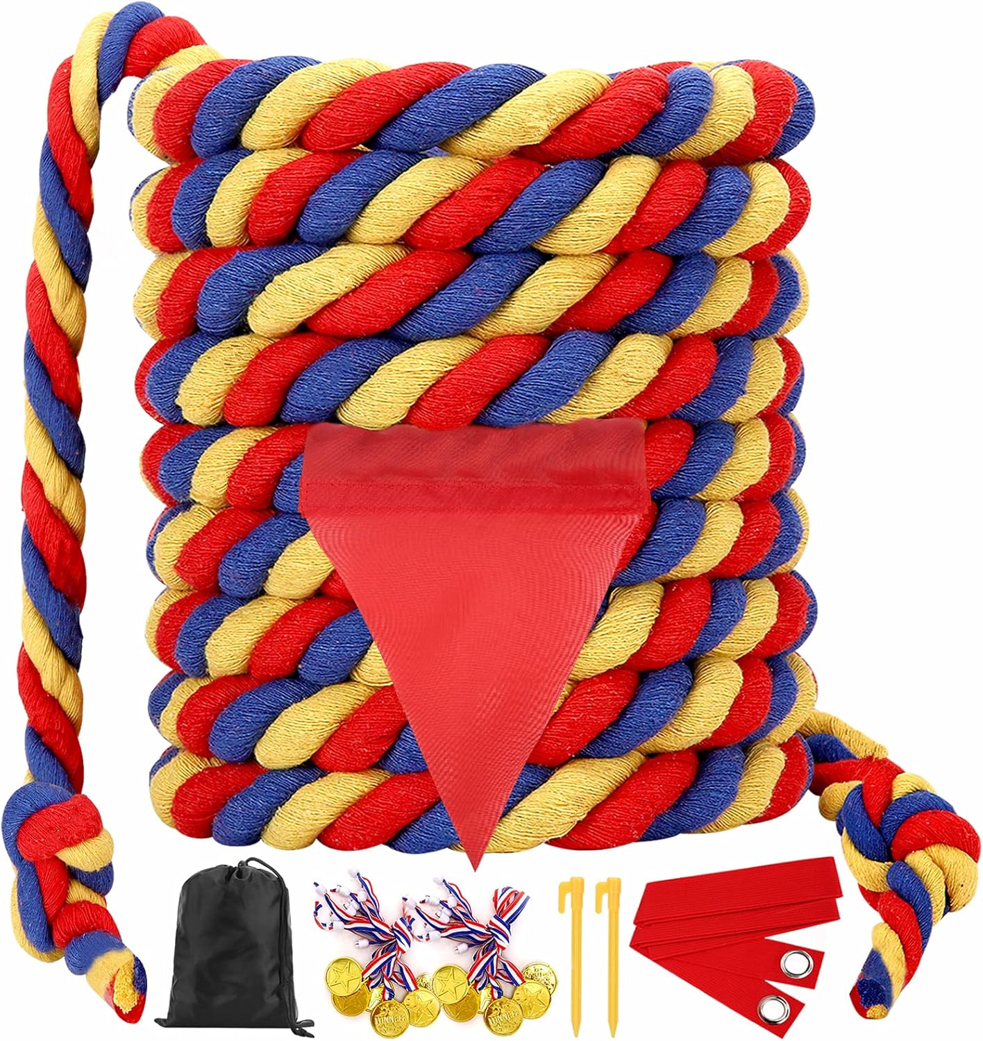 WYRJXYB Sports Day Kit Tug of War Rope 6M for Kids and Adults, Outdoor Garden Field Day Lawn Yard Family Reunion Birthday Party Games, Outside Summer Picnic Game,Easter Carnival Fun Games,Tricolor