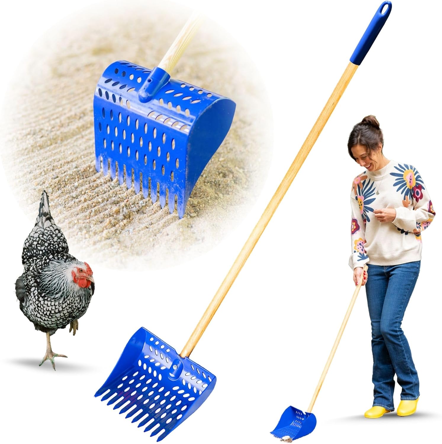 The Coop Scoop® Original 2-in-1 Chicken Poop Scooper & Rake – Made in The USA, Patented, Durable Sand Sifting Litter Shovel for Chicken Coops & Small Farm Animals