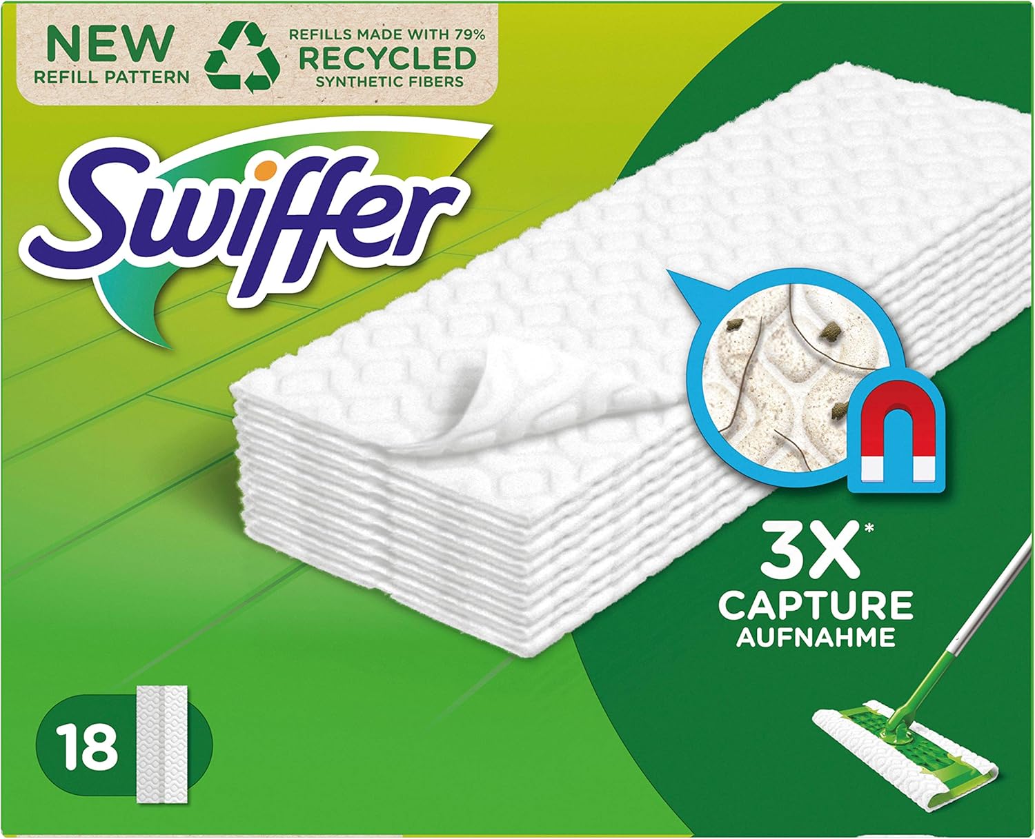 Swiffer Floor Mop Floor Dusters Refill Pack 18 Wipes Ideal for Dust, Pet Hair and Allergens