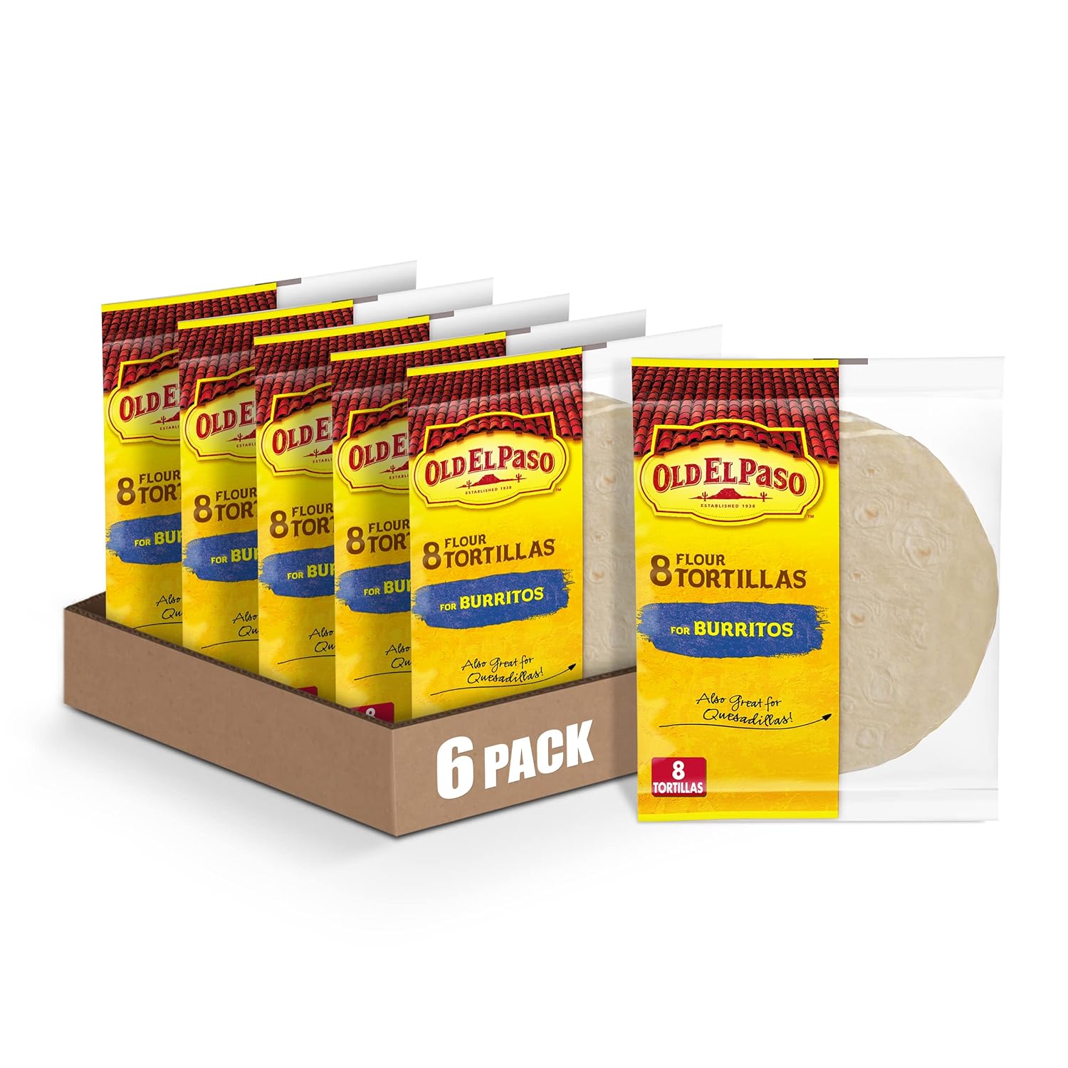 Old El Paso Flour Tortillas for Burritos, Meal Prep, 8 Ct, 11 oz (Pack of 6)