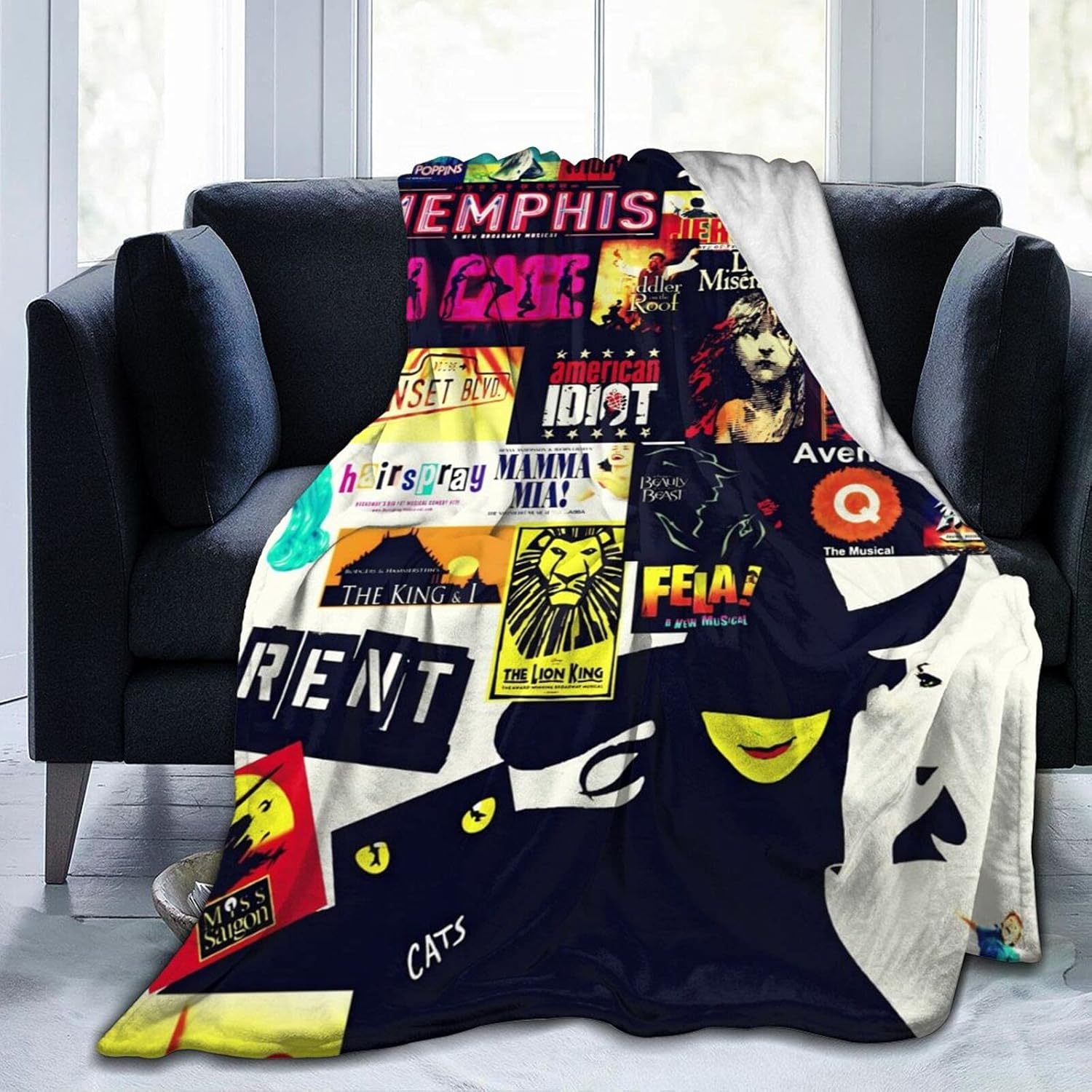 Broadway Musicals Collage Fleece Blankets,Soft Warmer Throw Blankets for All Season,Lightweight Microfiber Flannel Blanket Suit for Couch,Home Bed,Sofa & Dorm 60X50 in
