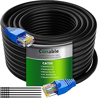 Cat5e Outdoor Ethernet Cable 150 Feet, Cat 5e Heavy Duty Internet Network LAN Cable, More Flexible Than Cat 6, Waterproof, PVC & LLDPE UV Double Jackets for in Wall, Direct Burial, Router, POE, Indoor