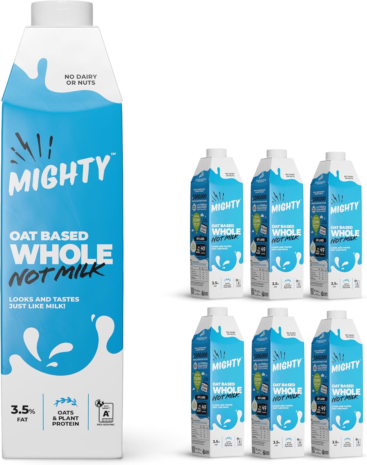 MIGHTY Whole M.LK, Oat Milk with Added Plant Protein, (6x1L Cartons), Vegan, Dairy Free, Long Life Oat Drink |High Plant Protein | No Added Sugar | UHT | Milkology