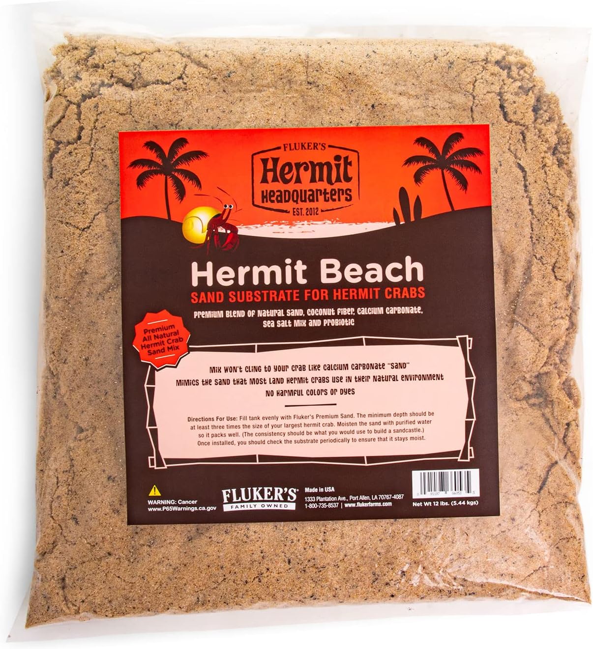 Fluker's All Natural Premium Hermit Crab Sand Substrate, Sand Mixture with Coconut Fiber, For Hermit Crab Tanks, 12 lbs.