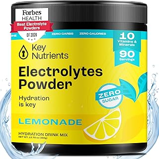 KEY NUTRIENTS Multivitamin Electrolytes Powder No Sugar - Refreshing Lemonade Electrolyte Powder - Sodium & Energy Supplement - Hydration Powder - No Calories - 90 Servings - Made in USA