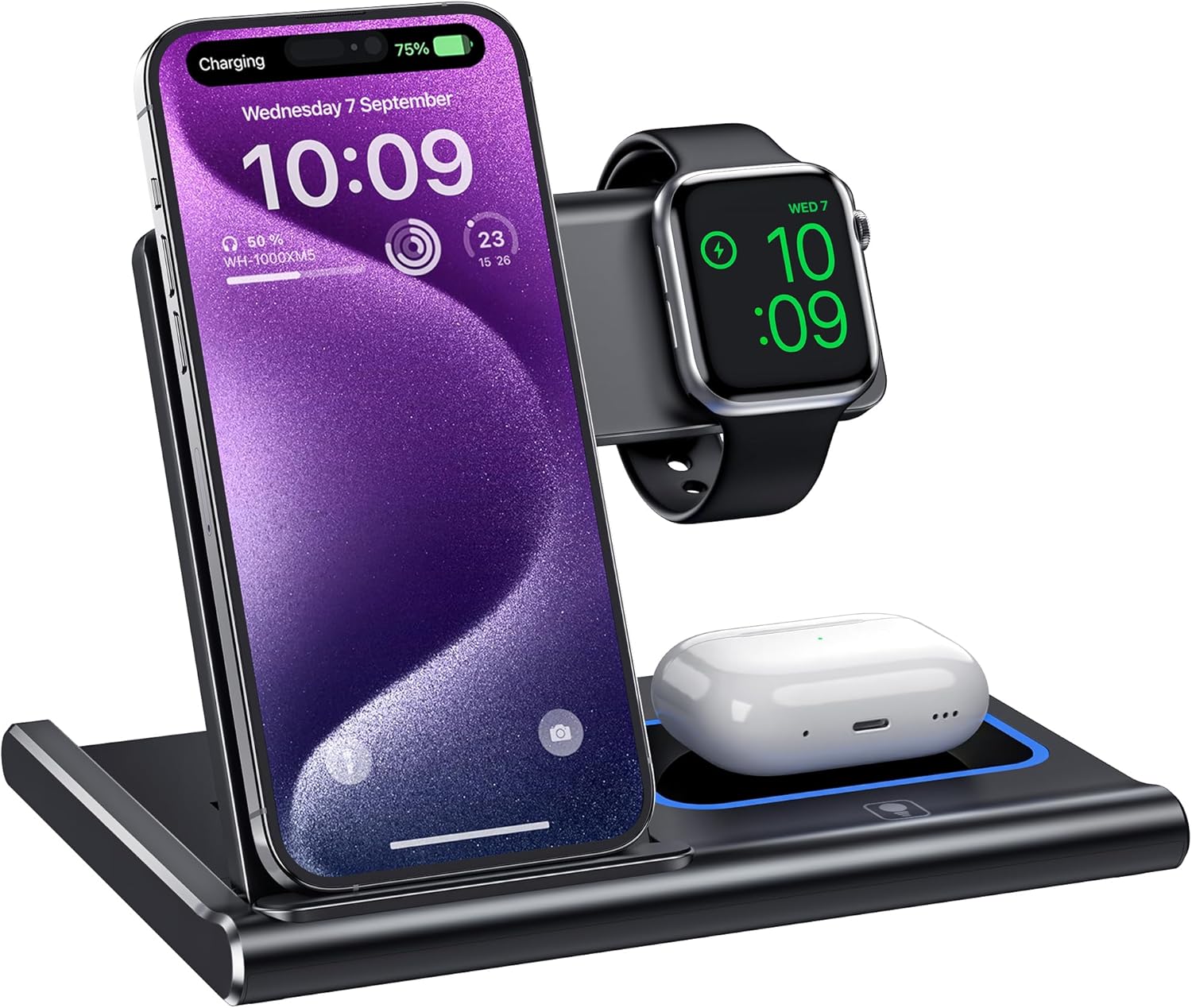 Charging Station,EXW 3 in 1 Wireless Charging Station for iPhone 16/15/14/13/12/11/XR/X/8,Fast Wireless Charging Stand for Airpods Pro/3/2 and Apple Watch（No Plug Included)