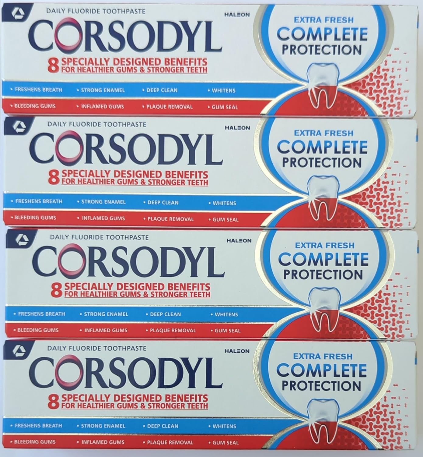 Corsodyl Complete Protection Toothpaste, Extra Fresh, Gum care, Fluoride toothpaste, 4x75ml