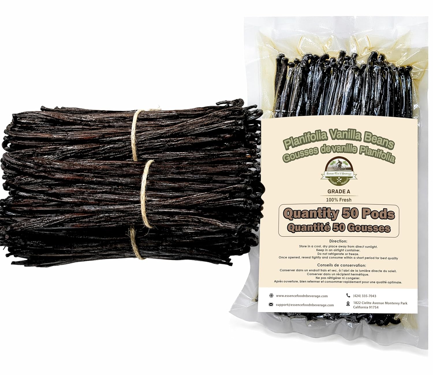 50 Fresh Vanilla Beans For Making Vanilla Extract Grade A - NON-GMO Fresh Bulk Vanilla Beans pods, "6-8" Inches, Plump, baking, whole bean. (50 Beans)