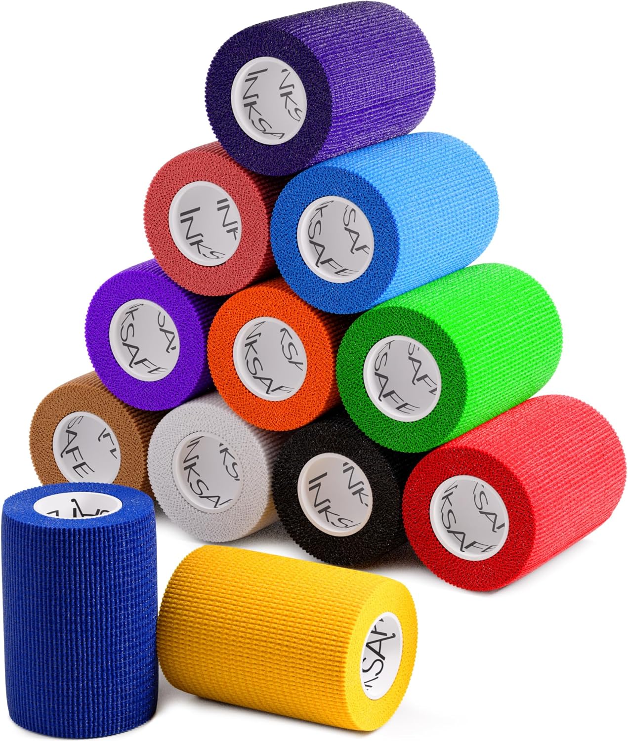 Inksafe Assorted Colours Self Adherent Cohesive Bandages 7.5cm x 4.5m Box of 12 - Uses Include Vet Wrap, Tape for Human Wrist and Ankle Sprains and Sports Injuries