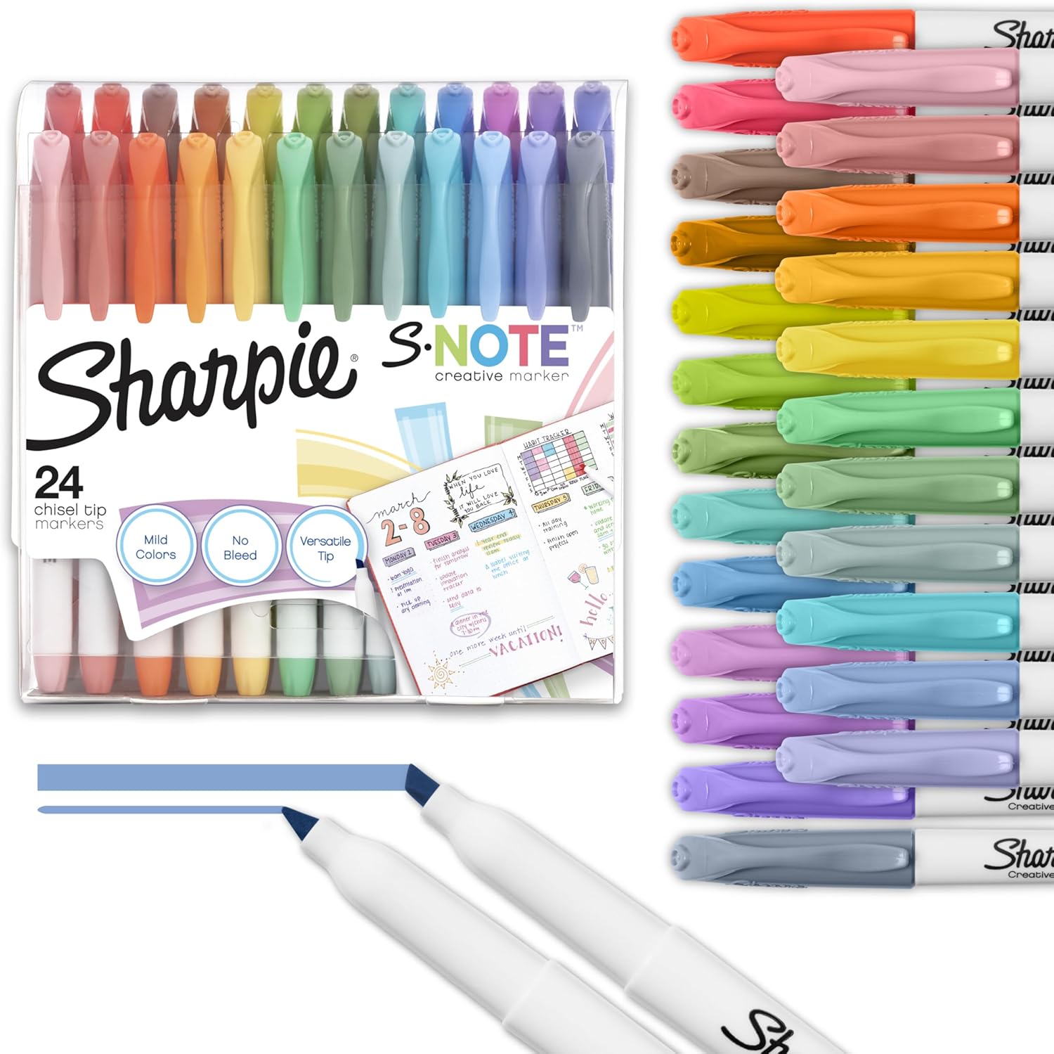 Sharpie S-Note Creative Markers Pastel Highlighters Art Marker Set Assorted Colors Chisel Tip 24 Count
