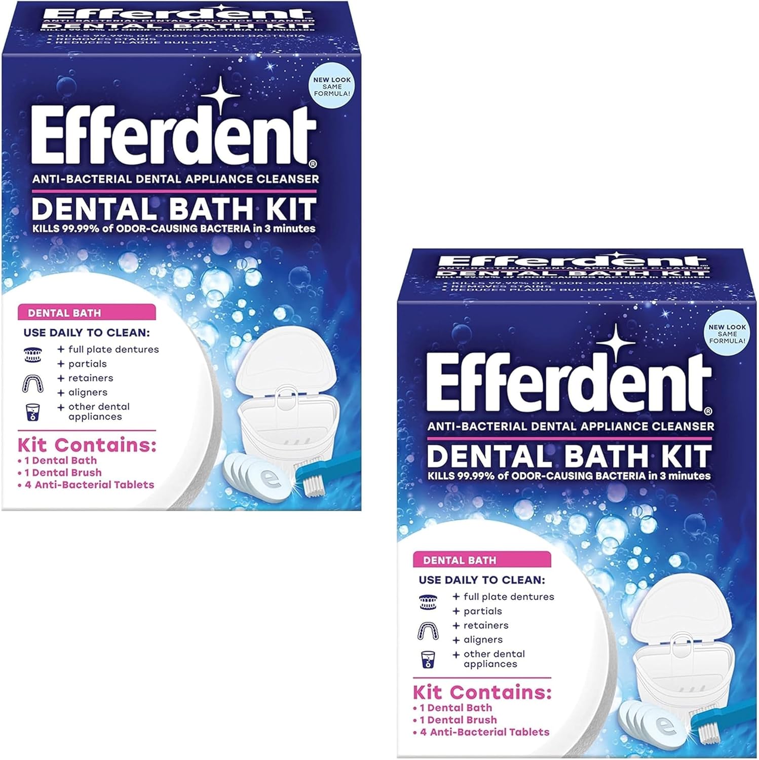 Efferdent Retainer & Denture Cleaner Tablets and Dental Bath, 4 Tablets (Pack of 2)