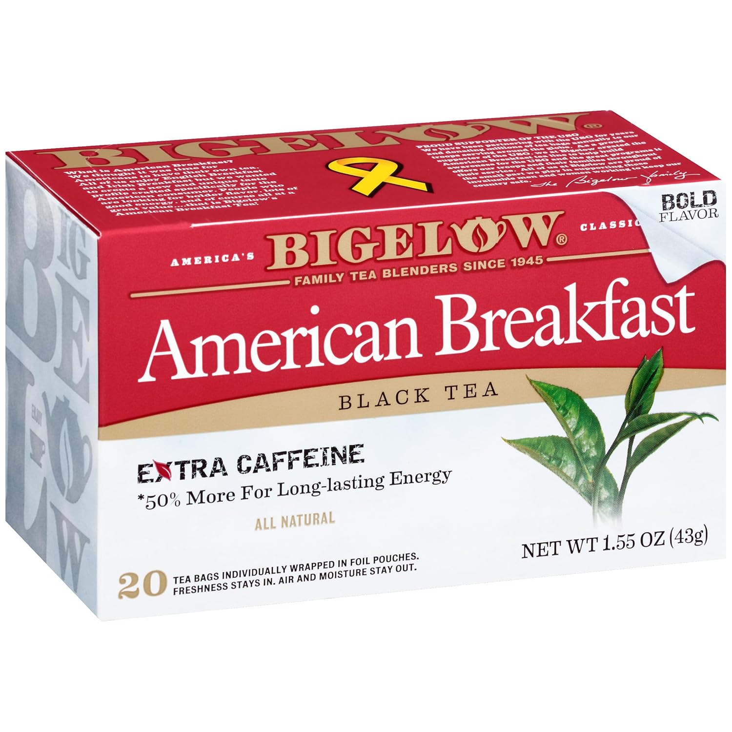 Bigelow Tea American Breakfast Black Tea Bags, Caffeinated Tea, 20 Count Box (Pack of 6), 120 Total Tea Bags Total