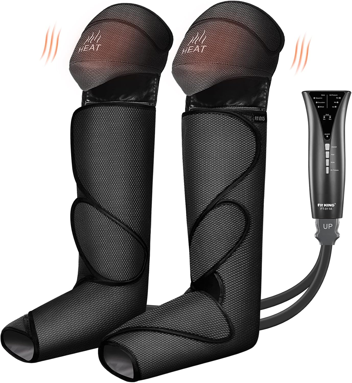 FIT KING Foot and Leg Compression Massager for Circulation and Pain Relief with Knee Heating Therapy - Handheld Controller 3 Modes 3 Intensities - FSA HSA Eligible