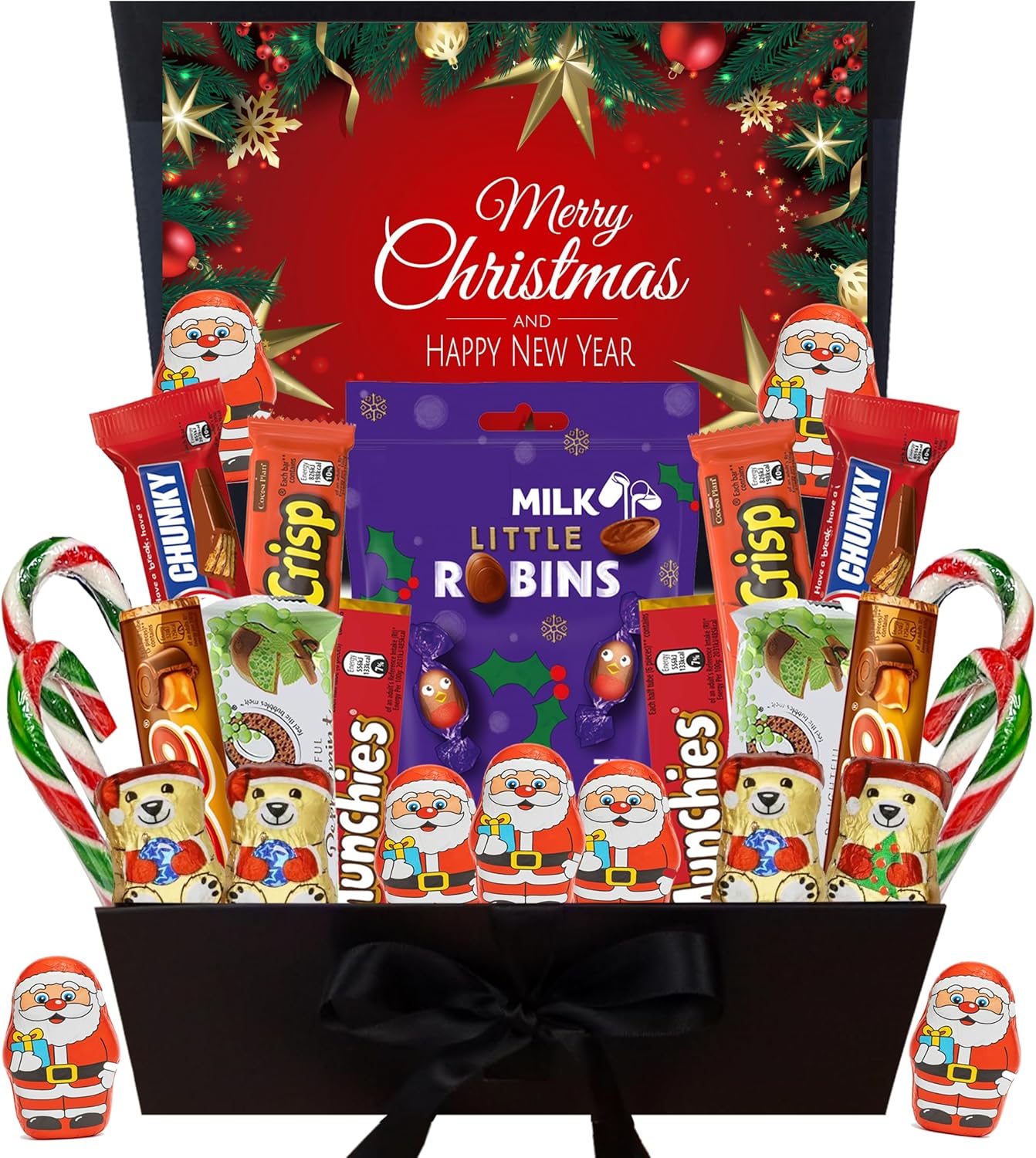 Luxury Christmas Chocolate Gift Hamper Box – Festive Chocolate Selection with Santa Figures, Candy Canes & Mini Bars – Perfect Xmas Gifts for Friends | Full Sized Chocolates Treat Box