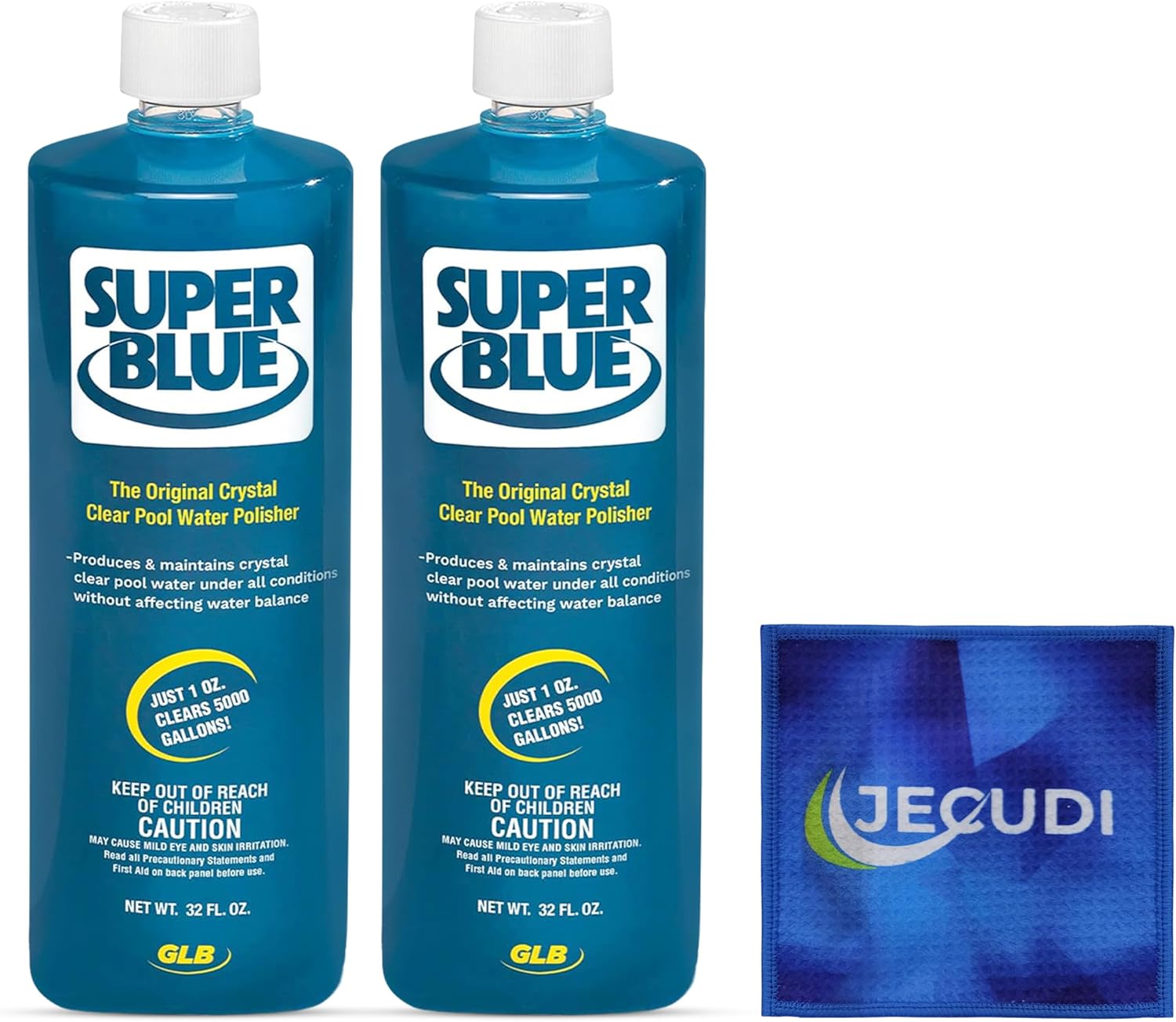 Super Blue Pool Clarifier 2pk- Crystal Clear Water in Swimming Pool - Chemical Pool Supply- Jecudi Microfiber Cleaning Towel