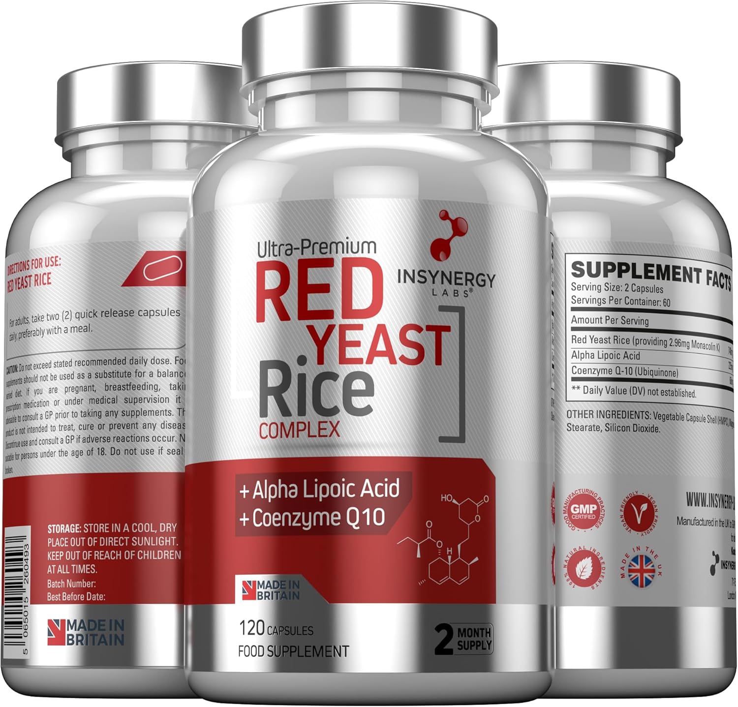 Red Yeast Rice with CoQ10 & Alpha Liopic Acid (3 Cholesterol Lowering Ingredients) Supplement Coenzyme Q10 Red Yeast Cholesterol Lowering Supplements 120 Vegan Capsules