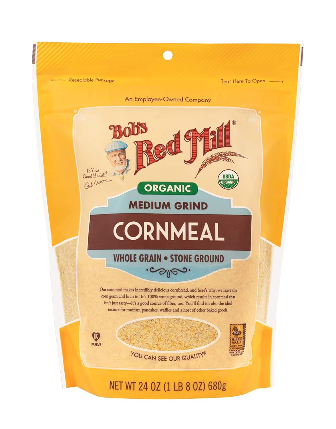 Bob's Red Mill Organic Medium Grind Cornmeal, 24oz (Pack of 1) - Non GMO, Whole Grain, Vegan, Kosher