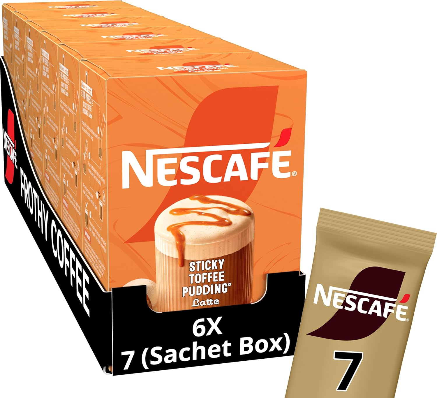 NESCAFÉ Sticky Toffee Pudding Latte 7 x 20g Sachets, 100% Responsibily Sourced Coffee (Pack of 6)