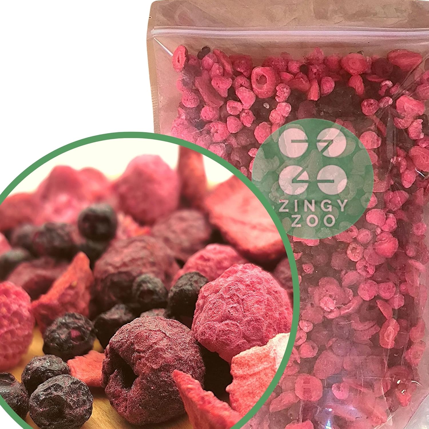 Super-Berry Red Freeze Dried Fruit Mix | 100% Pure Natural Dried Berries Mix | Freeze Dried Sweets Strawberry Slices - Raspberry - Wild Blueberry - Sour Cherry | Superfood Smoothie Blend | ZingyZoo