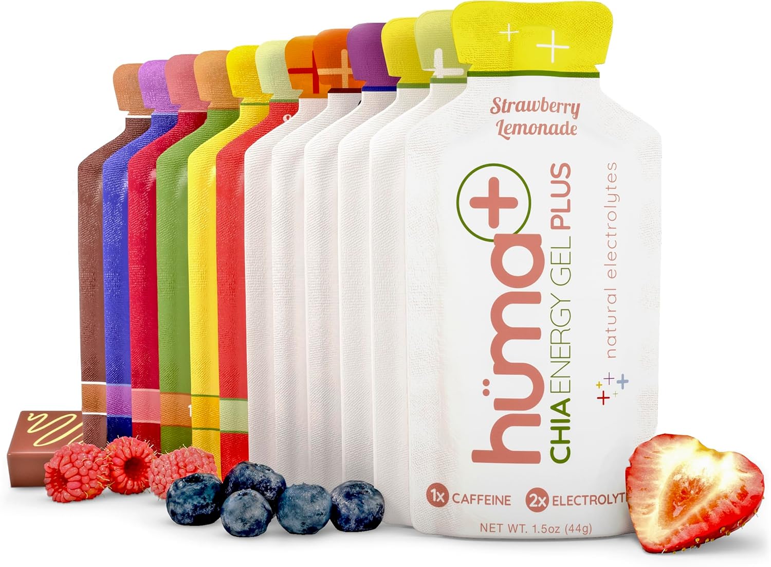 Huma Plus (Double Electrolytes) Chia Energy Gel, Variety Pack - Stomach Friendly, Real Food Energy Gels (6 Original and 6 Plus Gels)