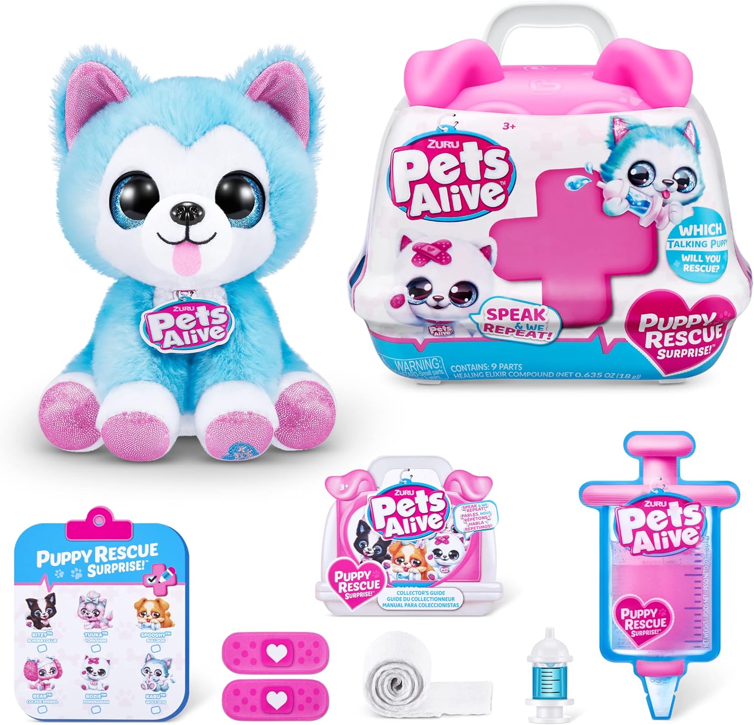 Pets Alive Pet Shop Surprise Series 3 Puppy Rescue Wolf Dog Plush, Ultra Soft Plushies with Surprise Inside, Interactive Toy Pets with Electronic Speak and Repeat