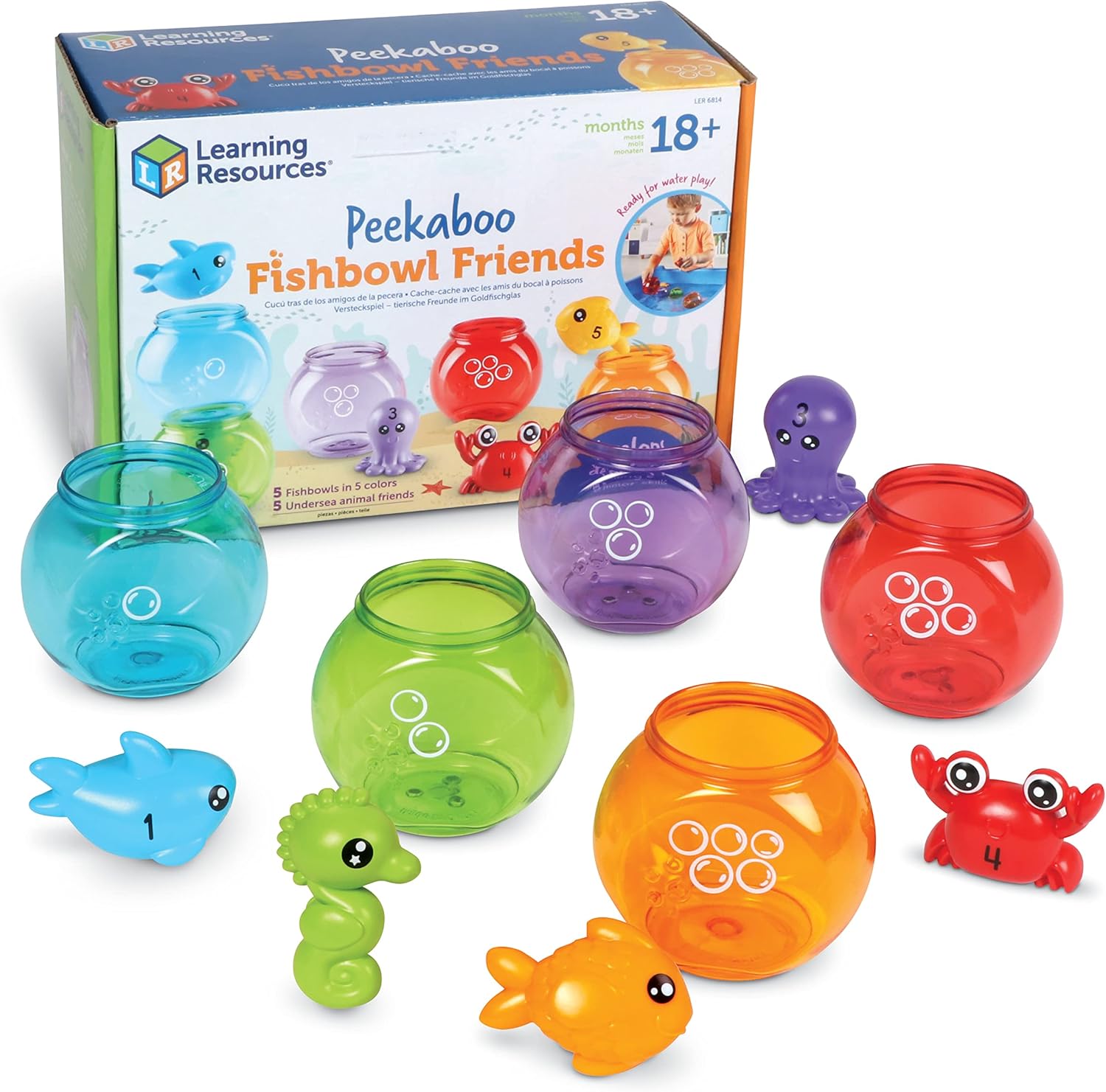 Learning Resources Peekaboo Fishbowl Friends, 10 Pieces, Ages 18 Months+, Learning Toys, Baby Toys, Educational Toys, Fish Toys, Animal Toys, Bath Toys, Blue,green,orange,purple,red (LER6814)