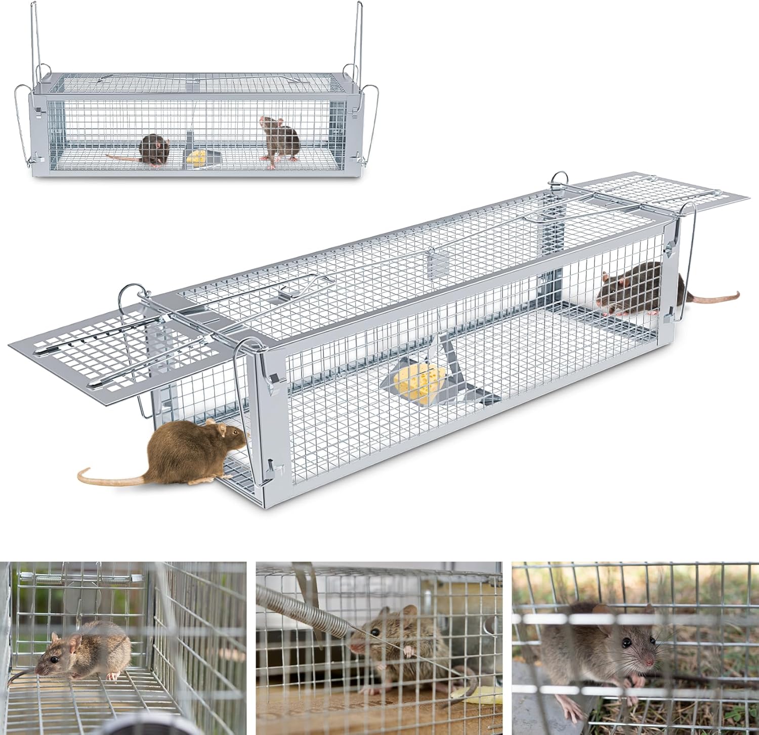 Humane Rat Trap, Large 2-Door Live Traps for Indoor Home and Outdoor, Small Rodent Chipmunk Squirrel Traps and Other Live Animal Trap Cage Catch and Release