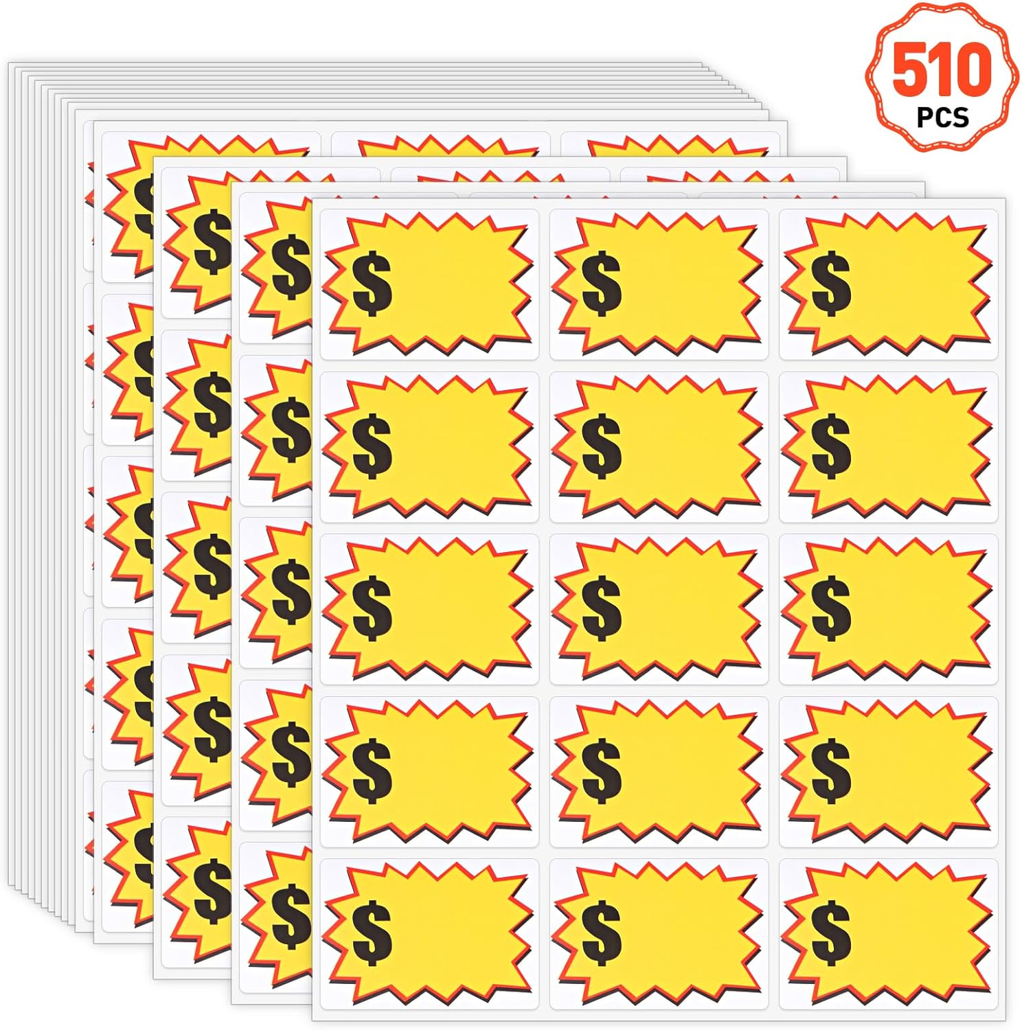Azureal 510PCS Price Stickers, 2"x3" Self-Adhesive Yard Sale Price Stickers, Price Tags with Large Blank to Write Pricing for Retail, Flea Markets and Estate Sales (Yellow)